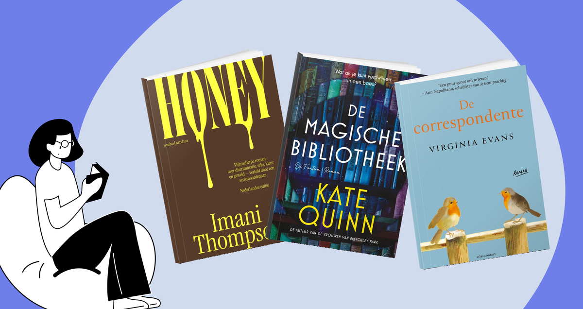 Leestips: ontdek boeken om uit je reading slump te komen met boeken als Honey, De magische bibliotheek en De correspondente Leestips banner met boekcovers van Honey, De magische bibliotheek en De correspondente, selectie van aanraders om uit je reading slump te komen