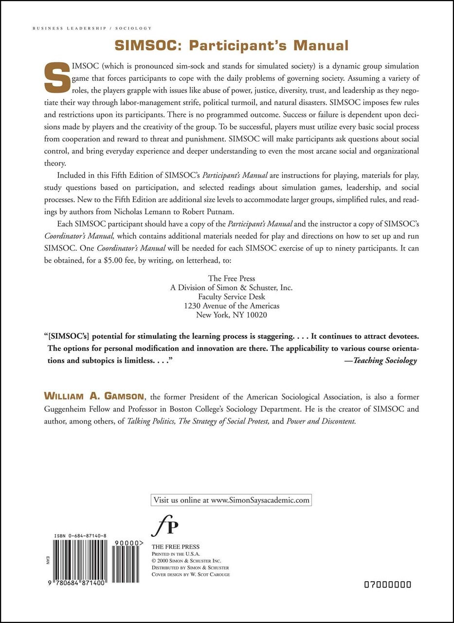 SIMSOC: Simulated Society, Participant's Manual (Paperback)