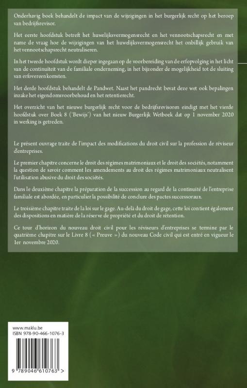 Impact van de wijzigingen in het burgerlijk recht op het beroep van bedrijfsrevisor. Impact des modifications du droit civil sur la profession de reviseur d'entreprises (Hardback)