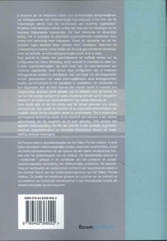 De strafrechtelijke aansprakelijkheid van leidinggevenden van ondernemingen (Paperback)