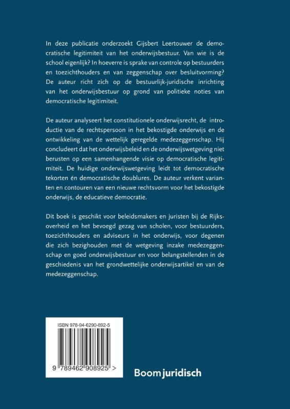 Democratische legitimiteit in het onderwijsbestuur (Hardback)