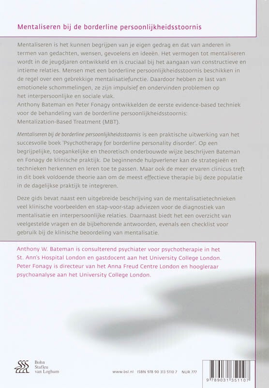Mentaliseren bij de borderline persoonlijkheidsstoornis (Paperback) Mentaliseren bij de borderline persoonlijkheidsstoornis (Paperback)